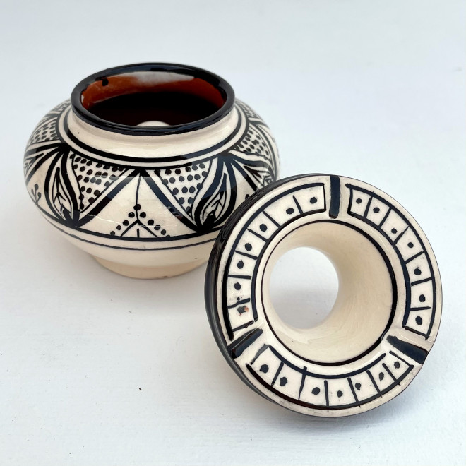 Keramik Aschenbecher mit Deckel Schwarz-Weiß Ø 12 cm