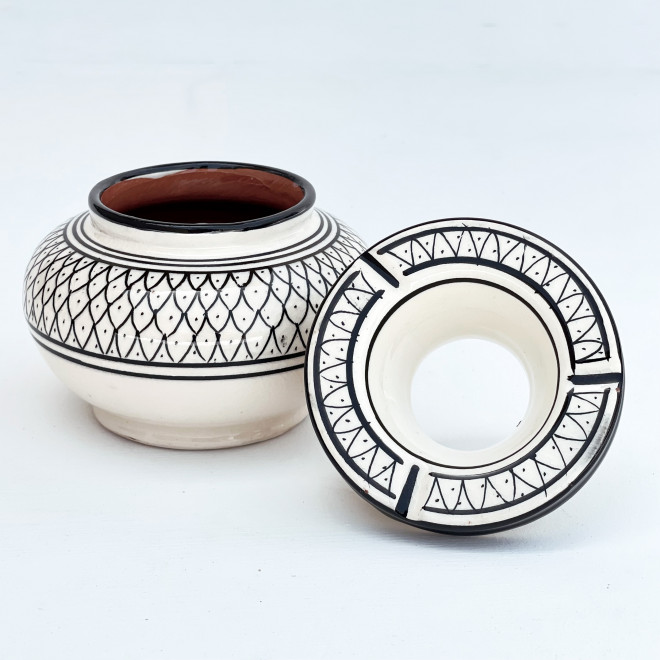 Keramik-Aschenbecher schwarz/weiß Ø12cm