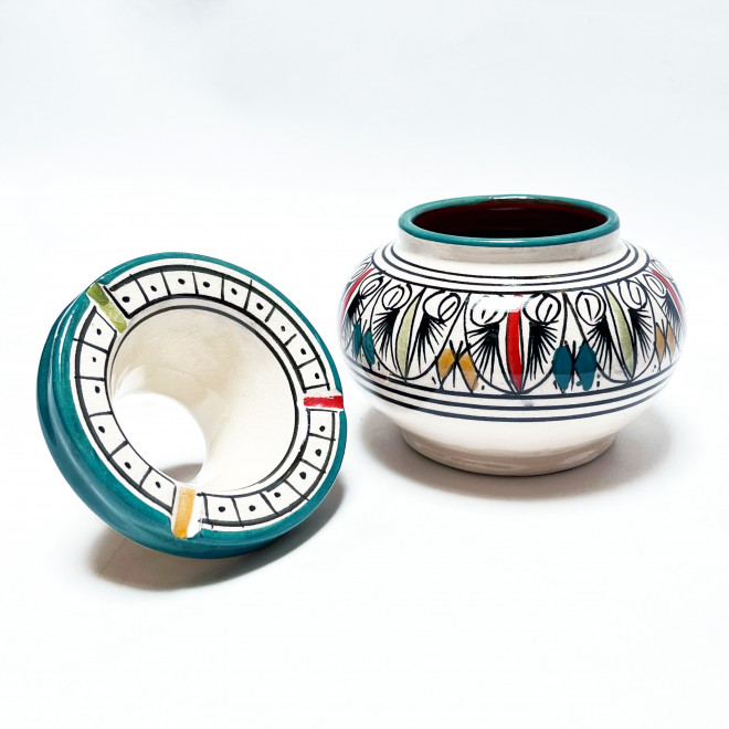 Keramik Aschenbecher mit Deckel Grün Ø 12 cm