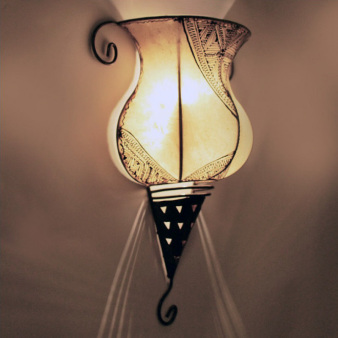 Marokkanische Leder- Wandleuchte GEDIRA Natur