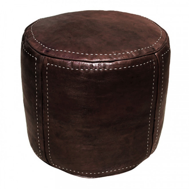 Marokkanisches Leder Sitzkissen D45cm Dunkelbraun
