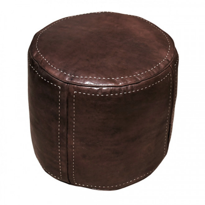 Marokkanisches Leder Sitzkissen D45cm Dunkelbraun