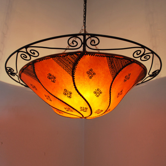 Hängeleuchte aus Leder SALMANIA Orange D60cm