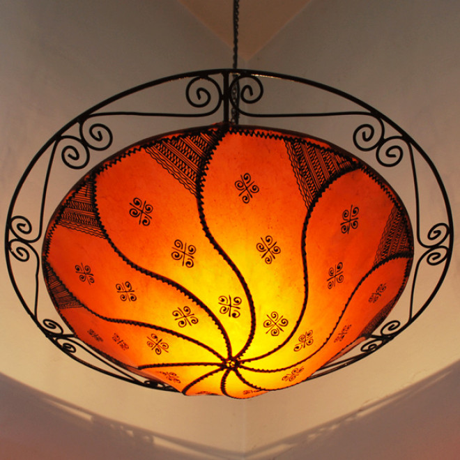 Hängeleuchte aus Leder SALMANIA Orange D60cm