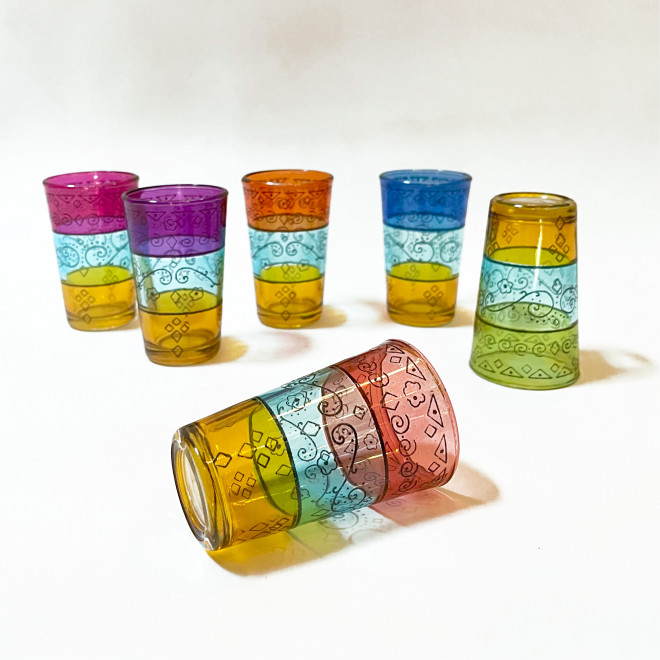 Bunte Marokkanische Teegläser HENNA 6 Stück