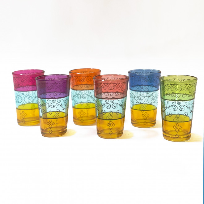 Bunte Marokkanische Teegläser HENNA 6 Stück