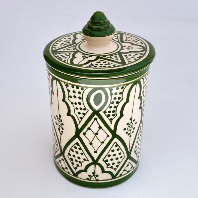 Handbemalte Keramikdose Grün-Weiß