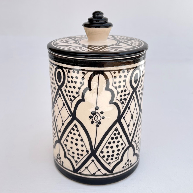Handbemalte Keramikdose Schwarz-Weiß