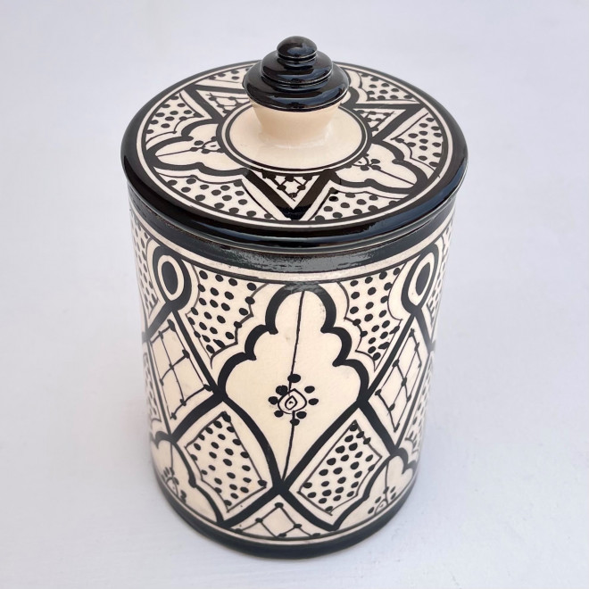 Handbemalte Keramikdose Schwarz-Weiß
