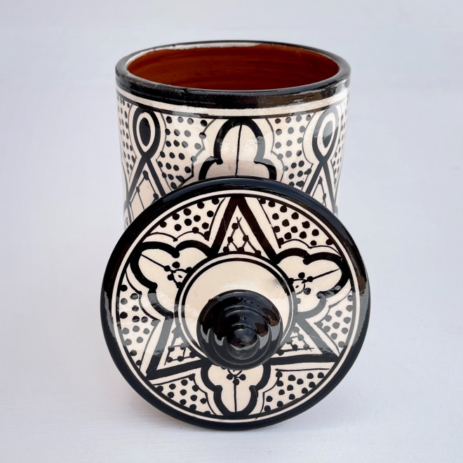 Handbemalte Keramikdose Schwarz-Weiß