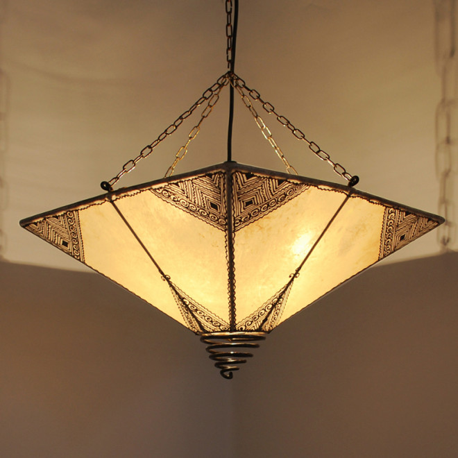 Hängeleuchte mit Henna bemaltes Leder CARRÈ Natur