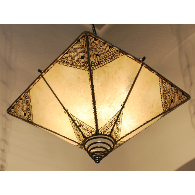 Hängeleuchte mit Henna bemaltes Leder CARRÈ Natur