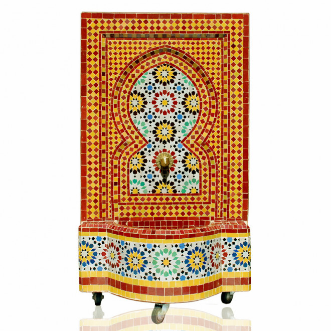 Wasserbrunnen aus Mosaik ANKABUT 130x75 cm Bordeaux/Gelb