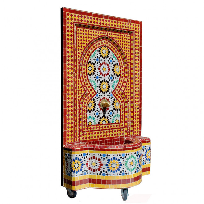 Wasserbrunnen aus Mosaik ANKABUT 130x75 cm Bordeaux/Gelb