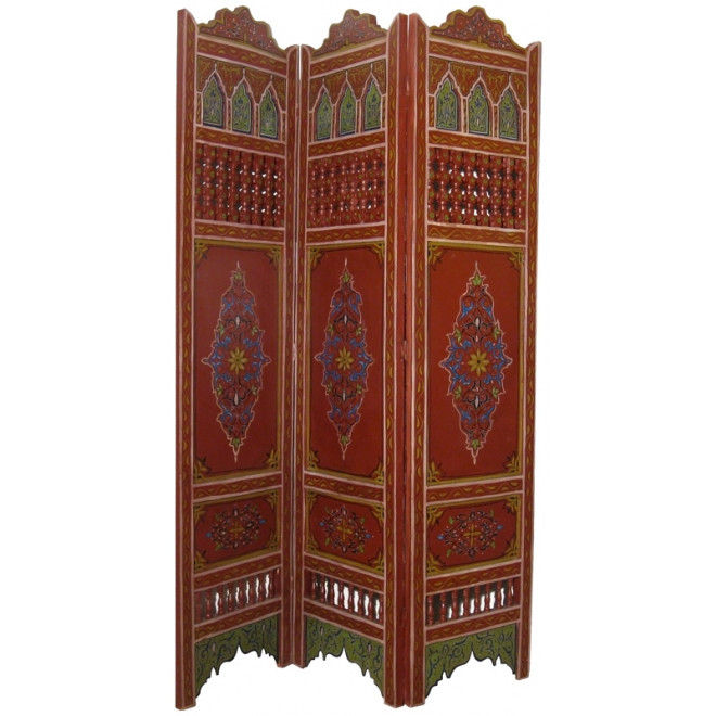 Paravant aus Holz "Mauresque" Handbemalen, Volles Holz H180 x B130cm