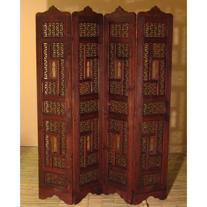 Orientalischer Raumteiler, Massiv aus Holz "Arabesque", vierteilig H180 x B148cm