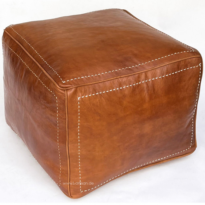 Marokkanisches Leder Sitzkissen Quadratisch Cognac 45x45cm