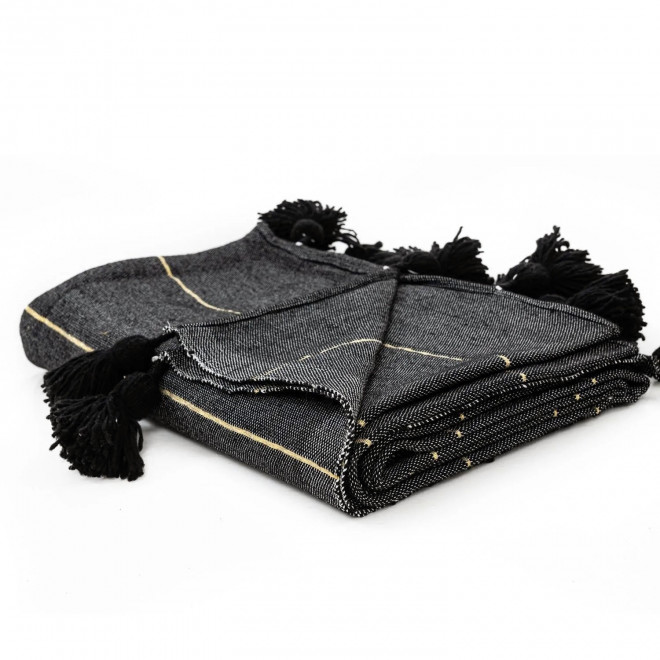 Marokkanische Pompon Decke dunkelgrau 300x200cm