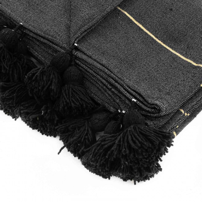 Marokkanische Pompon Decke dunkelgrau 300x200cm