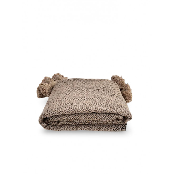 Marokkanische Pompon Decke ATLAS – Beige-Braun mit Muster