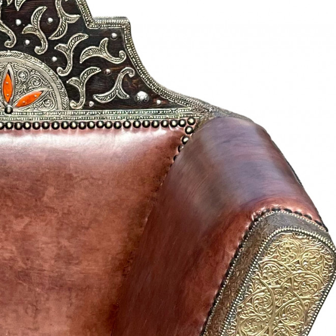 Orientalischer Leder-Sessel mit Messingverkleidung SULAYMAN