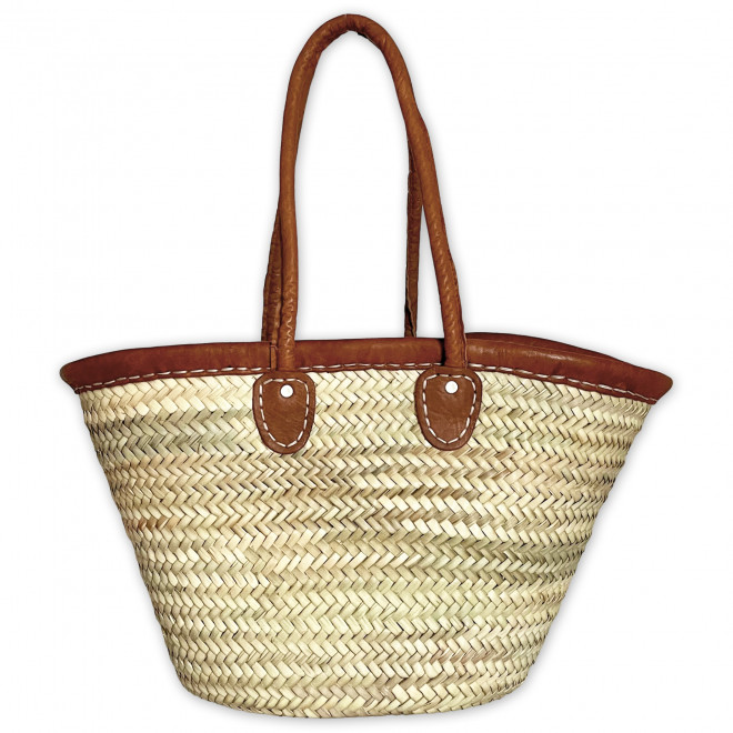 Kleine Korbtasche mit Lederrand und lange Ledergriffen SOUK-2
