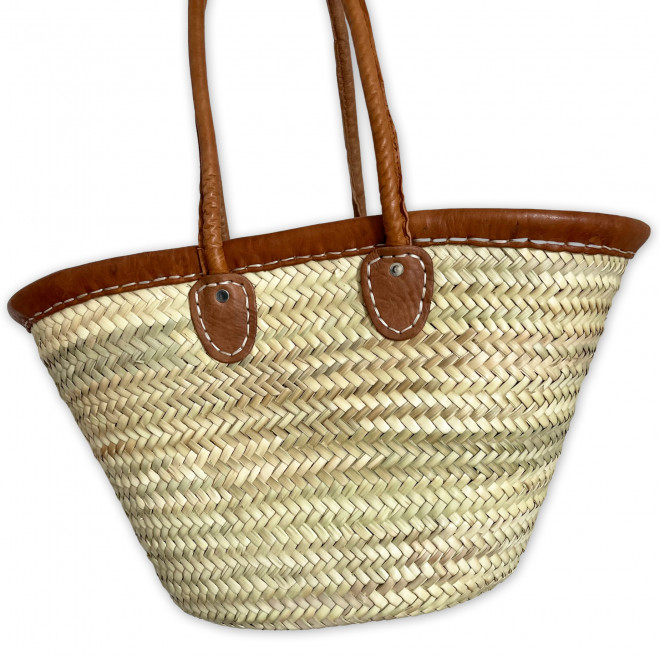 Kleine Korbtasche mit Lederrand und lange Ledergriffen SOUK-2