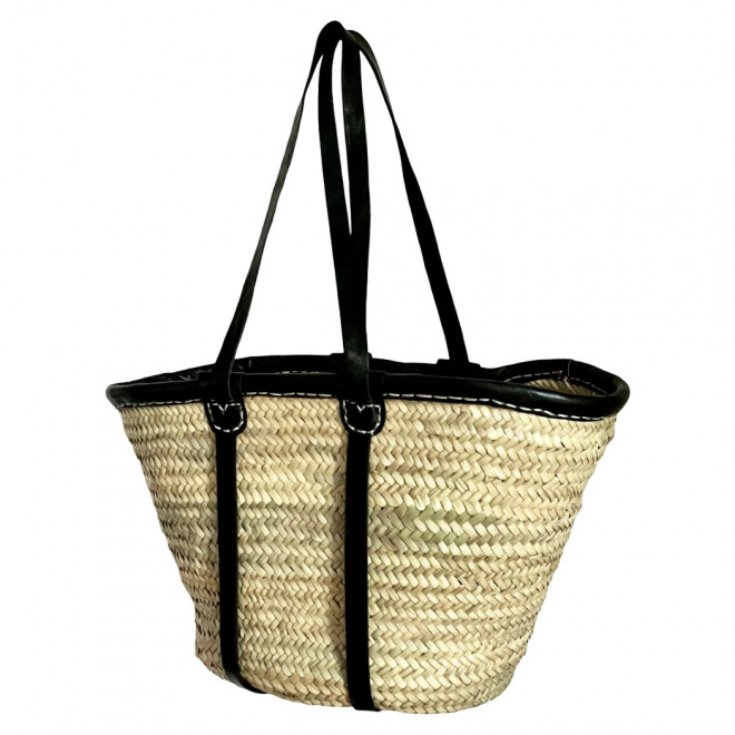 Korbtasche mit Lederband Schwarz PALMA