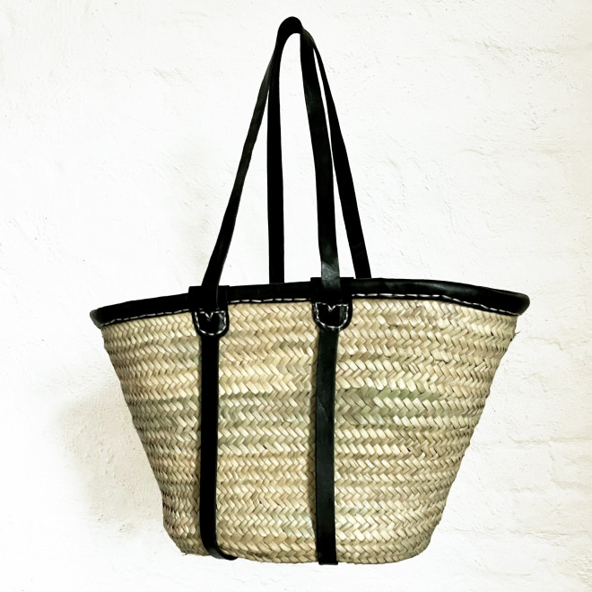Korbtasche mit Lederband Schwarz PALMA