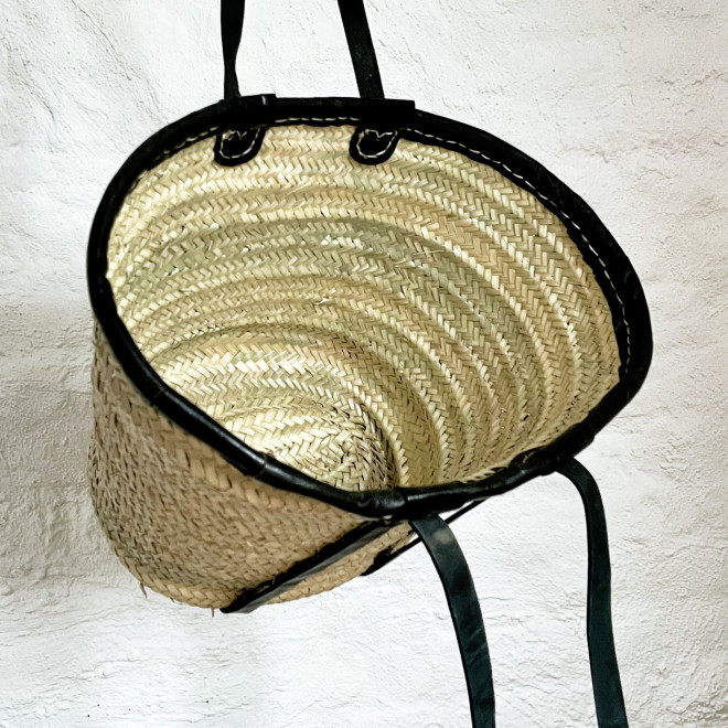 Korbtasche mit Lederband Schwarz PALMA