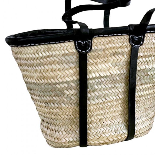 Korbtasche mit Lederband Schwarz PALMA