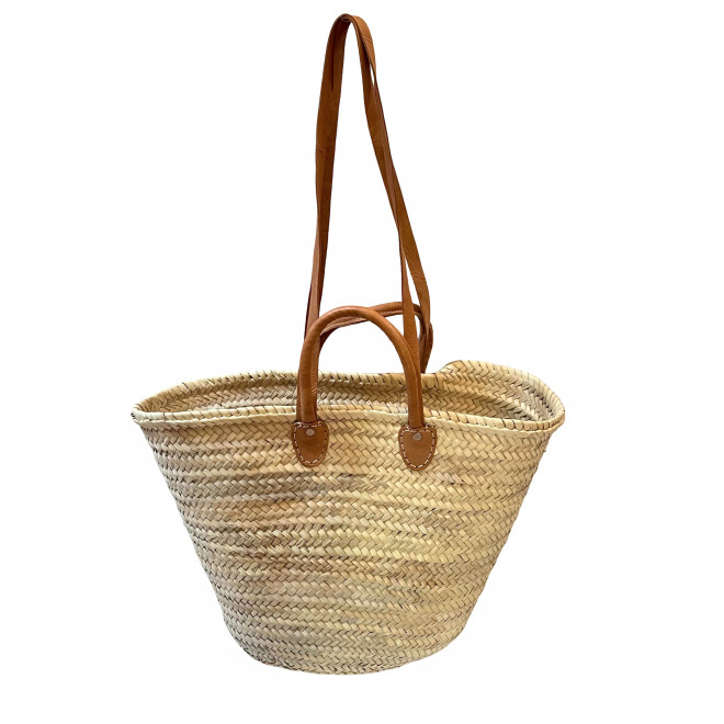 Große Korbtasche mit Lederrand und Ledergriffen SOUK-1