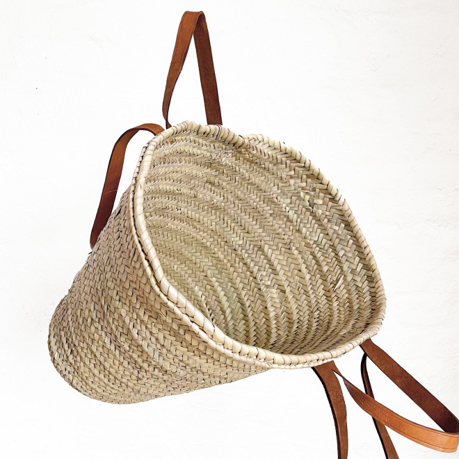 Korbtasche mit Ledergriffe und Lederhenkel NOURI-M Hellbraun