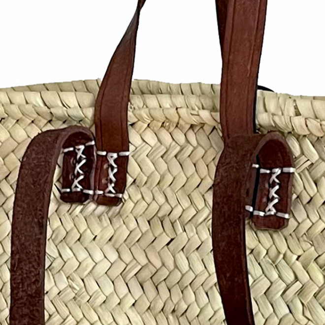 Korbtasche mit Ledergriffe und Lederhenkel NOURI-M Dunkelbraun