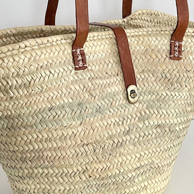 Korbtasche mit Ledergriffe und schließer LOUISE