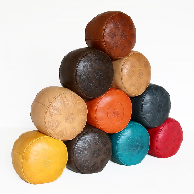 Marokkanisches Leder Sitzkissen SALÈ Rot