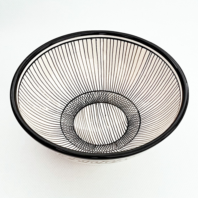 Marokkanische Keramikschüssel Ø20 cm Schwarz Weiß – handbemalt ZEBRA