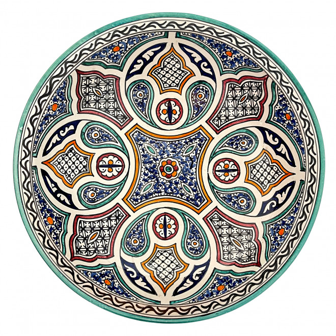 Schwere Bunte Keramikschale handbemalt FES-09 Ø40cm