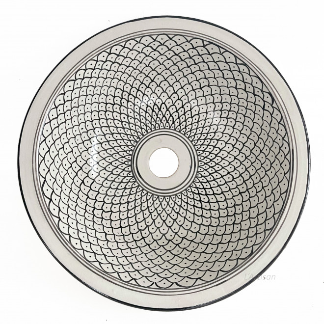 Handbemaltes Waschbecken Schwarz-Weiss Ø35 cm