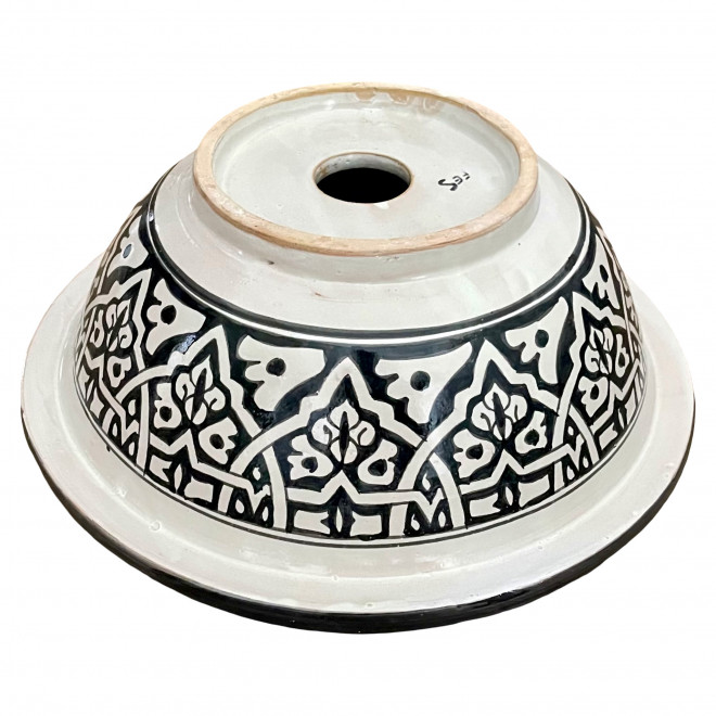 Handbemaltes Waschbecken Schwarz-Weiss FLORAL Ø35 cm