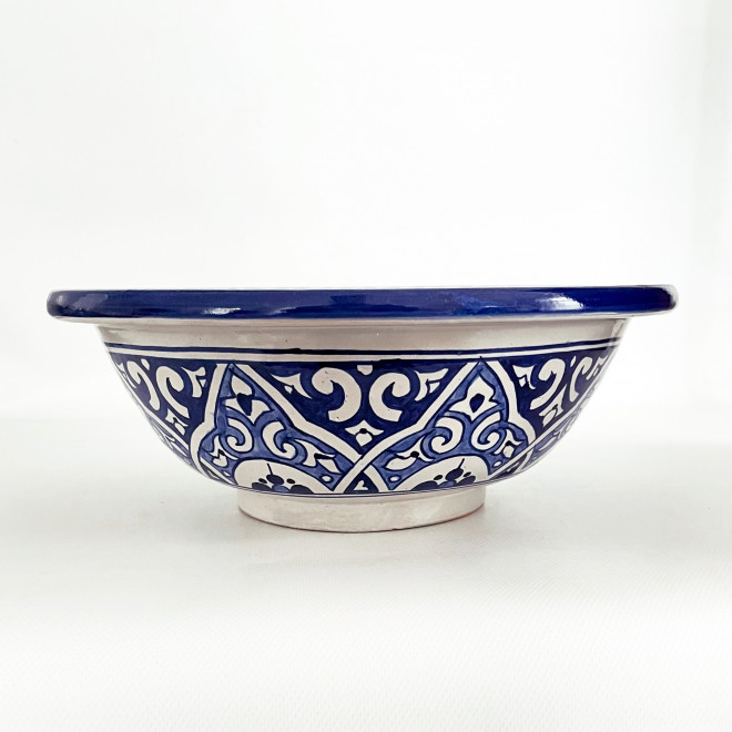 Handbemaltes Waschbecken Blau-Weiss FLORAL Ø35 cm