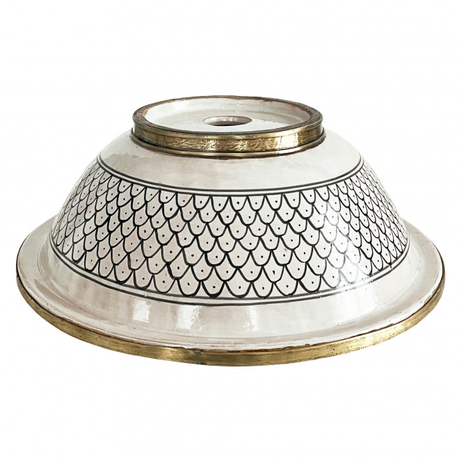 Marokkanisches Keramik-Waschbecken in Schwarz-Weiß mit Messing Ø40 cm