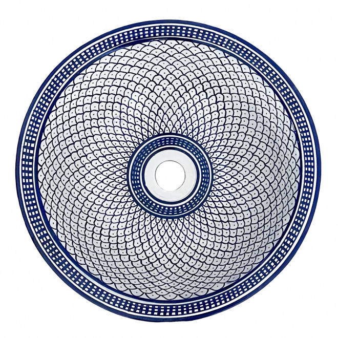 Marokkanisches Waschbecken Handbemalt Keramik BW10 Ø40 cm Blau/Weiß