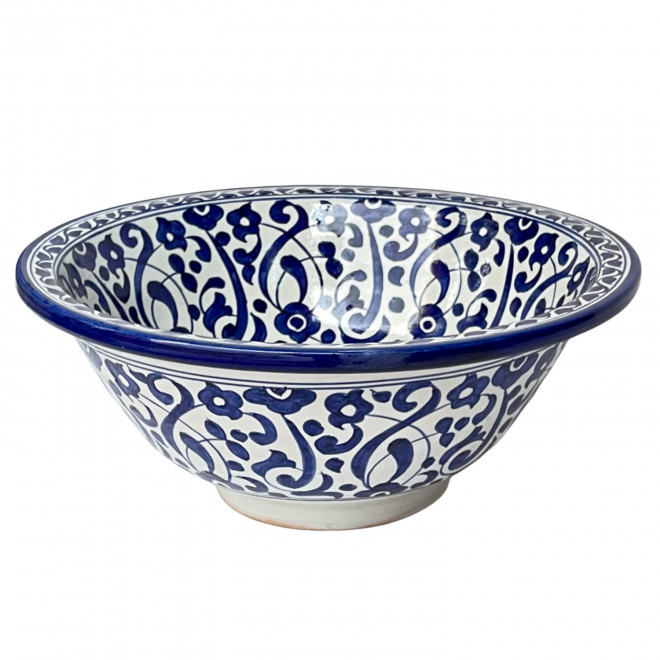 Orientalisches Waschbecken handbemalt aus Keramik FES-VII Blau D40cm
