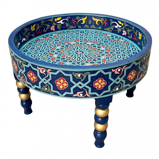 Runder orientalischer Teetisch RAHMA blau