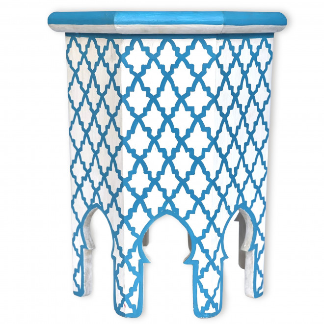 Marokkanicher Beistelltisch hellblau-Weiß Achteckig