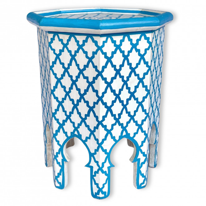 Marokkanicher Beistelltisch hellblau-Weiß Achteckig