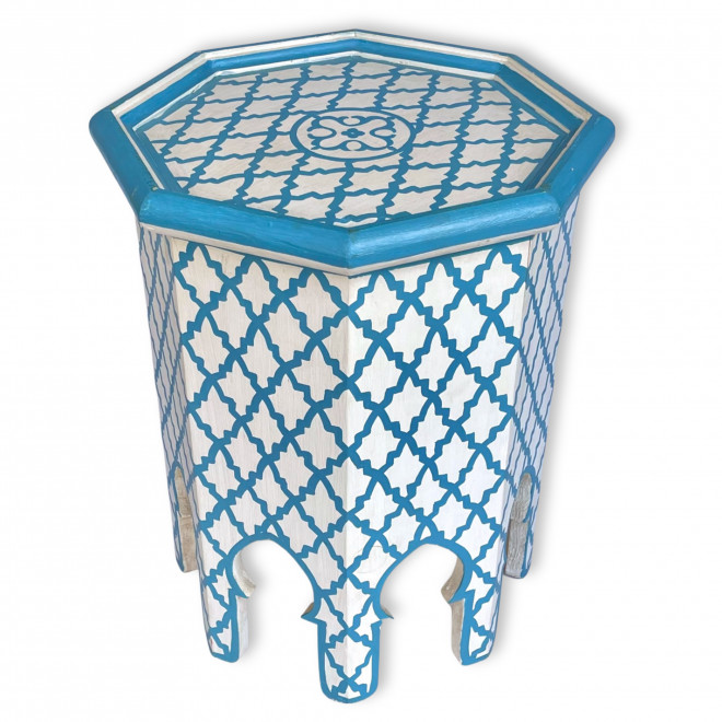 Marokkanicher Beistelltisch hellblau-Weiß Achteckig