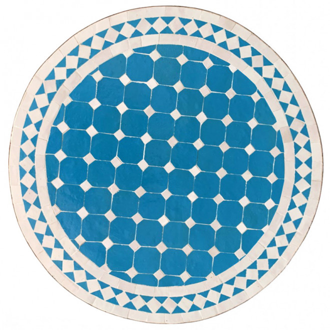 Marokkanischer Mosaiktisch BIDAK türkis-weiss