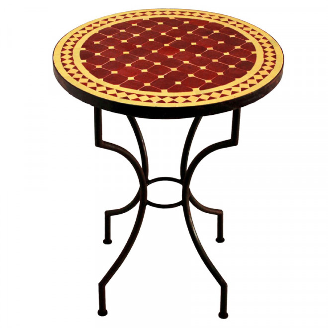 Bistrotisch aus Mosaik D60cm BIDAK-Bordeaux/Gelb